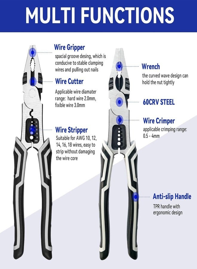 GRILAX 5 in 1 Multipurpose Electrician Plier/Cutting Plier with Gripping, Wrench, Wire Cutter, Crimping Tool & Wire Stripper Fuction (Chrome Vanadium Forged (Steel, Silver) (PACK OF 1) - Image 3